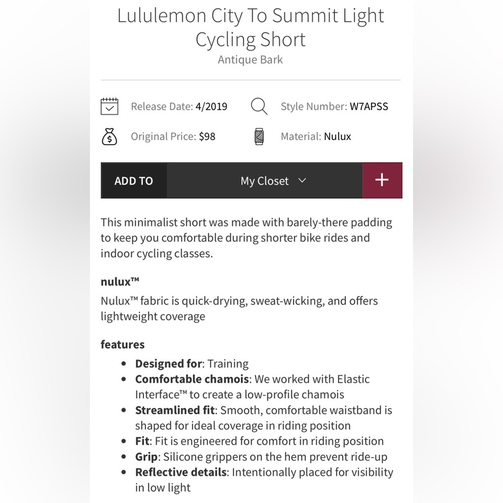 NWT! lululemon City to Summit Light Cycling Short - Picture 10 of 10